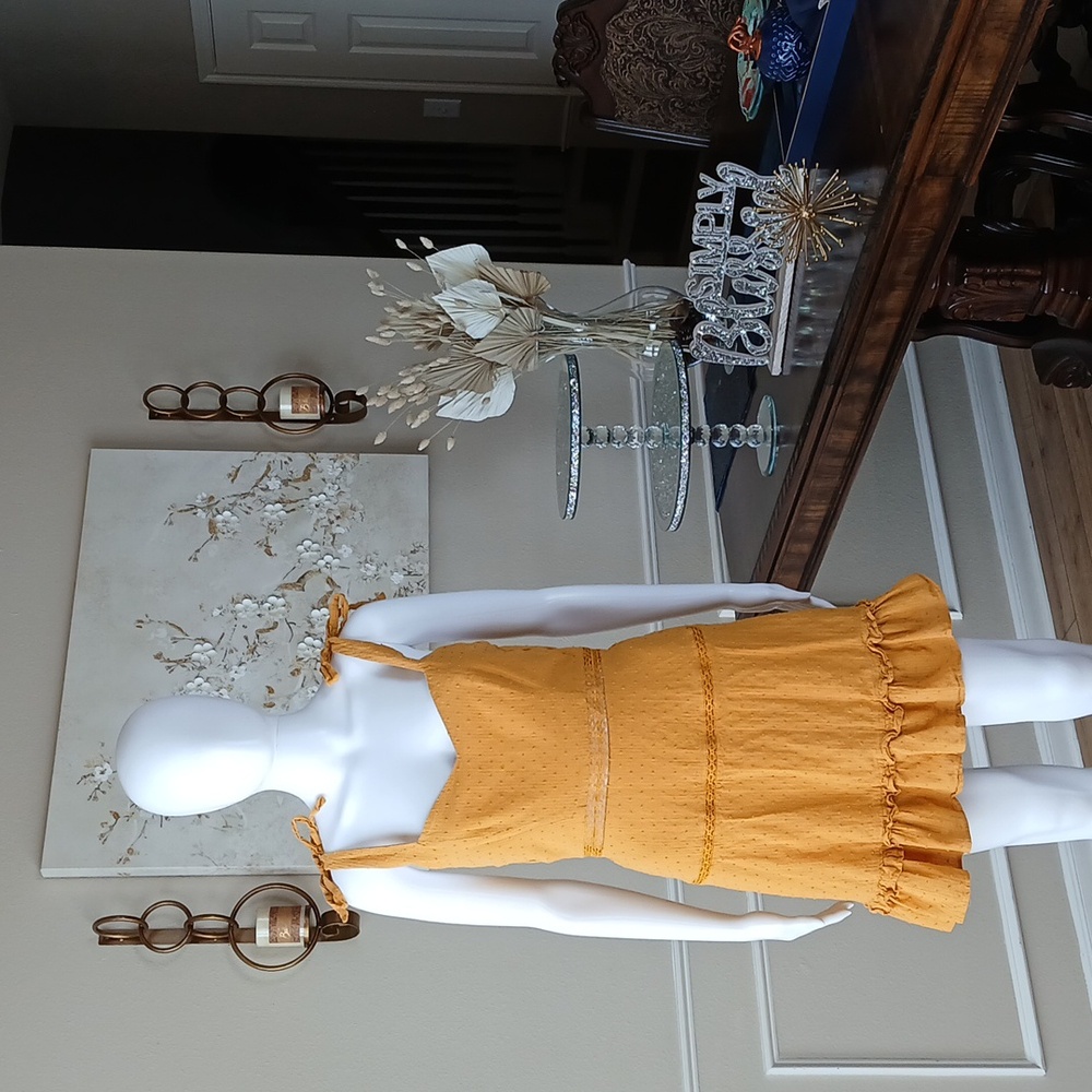 Women's Yellow Ruffle Tie Straps Mini Dress By City Studio. Size L